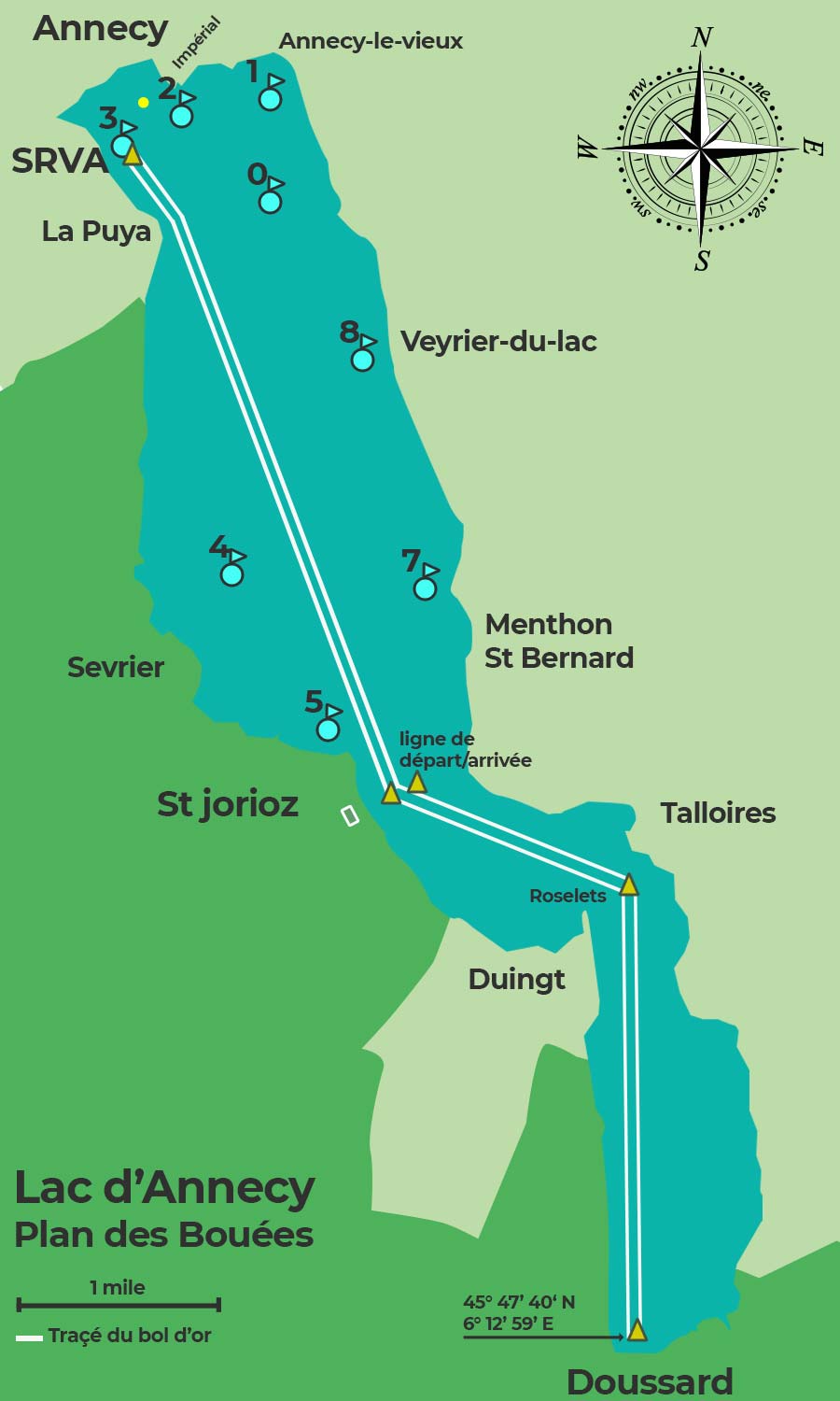 Carte zone de course Bol d'Or , lac d'Annecy